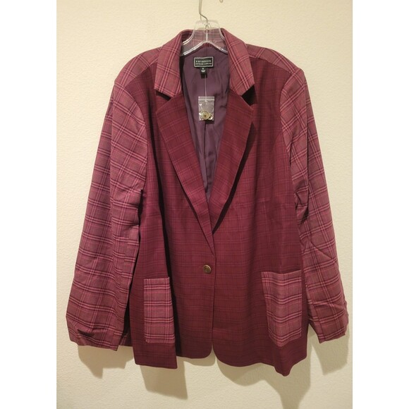 NWT G by Giuliana Black Label Women's Plus Size 3X Blazer Jacket Violet Plaid - Picture 2 of 13